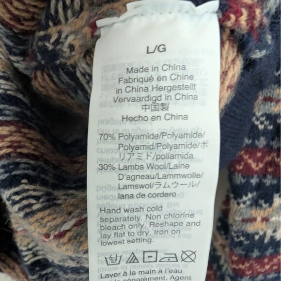 J Crew Factory Fair Isle Sweater Mens Size Large Blue Lambswool Blend Crew Neck - Picture 4 of 8